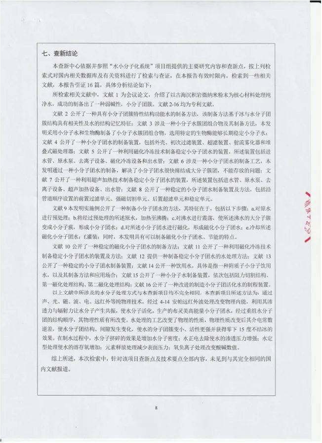 布灵美专利科技——“水小分子化系统”科技查新报告　配图 8